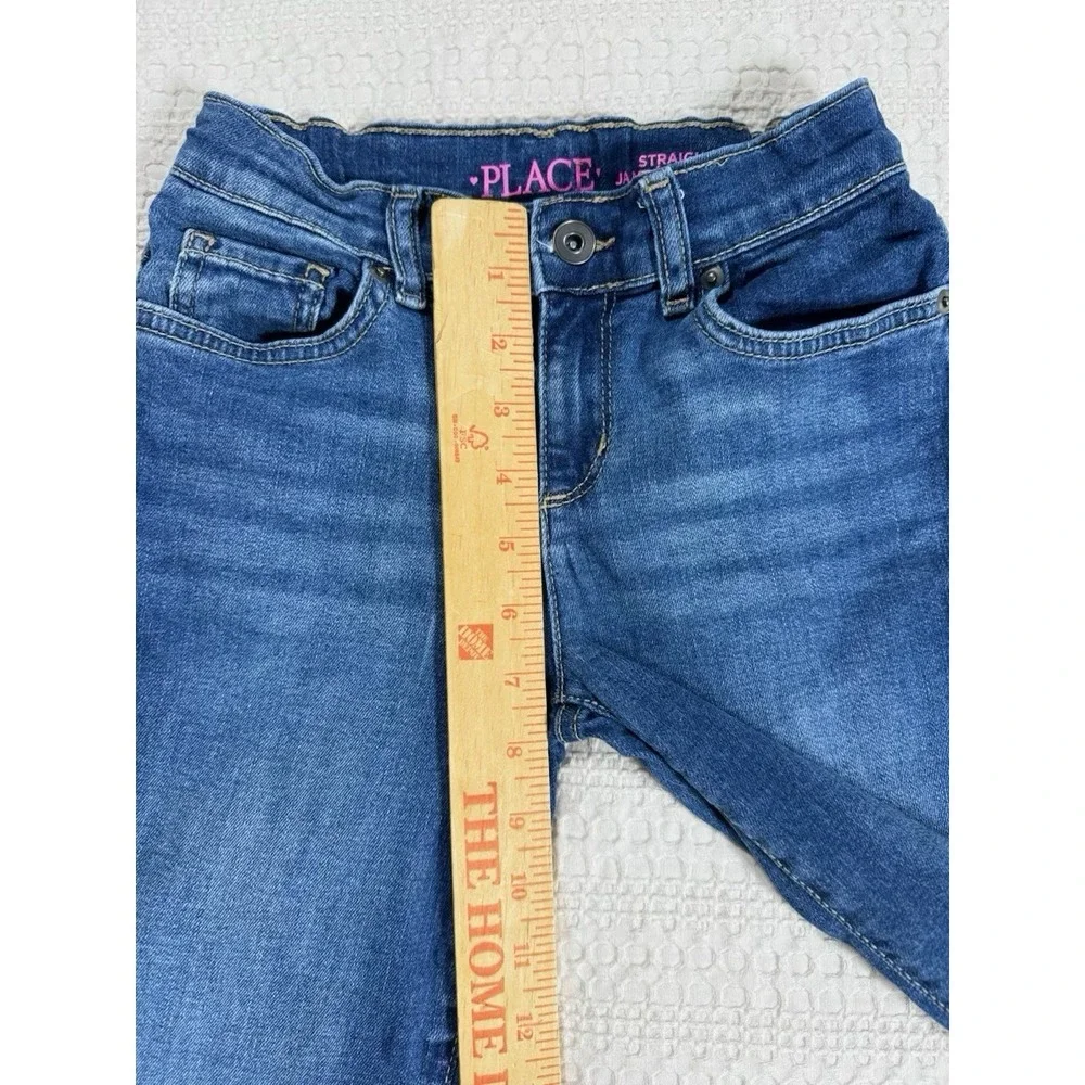 Children's Place Girls Straight‎ Jeans Size 8 Adjustable Waist Dark Wash Blue